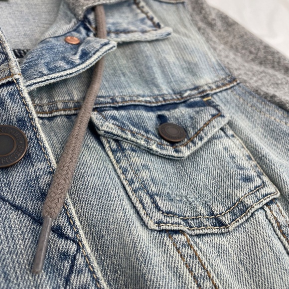 American Eagle Jean Sweater Jacket Hood Gray Women’s Size Medium - Picture 7 of 12